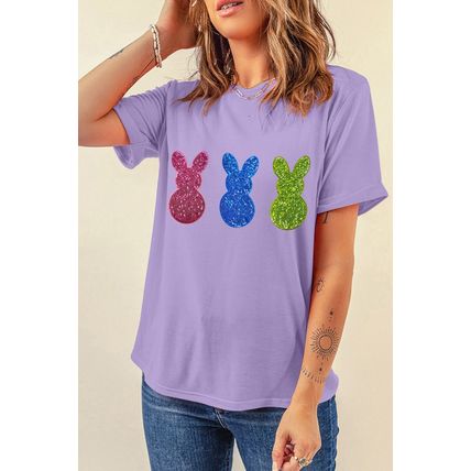 Wisteria Easter Shiny Bunny Graphic Crewneck T Shirt