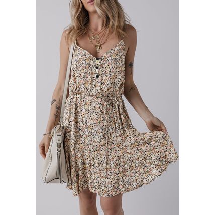 Khaki Boho Floral Printed Tie Waist Flared Sundress
