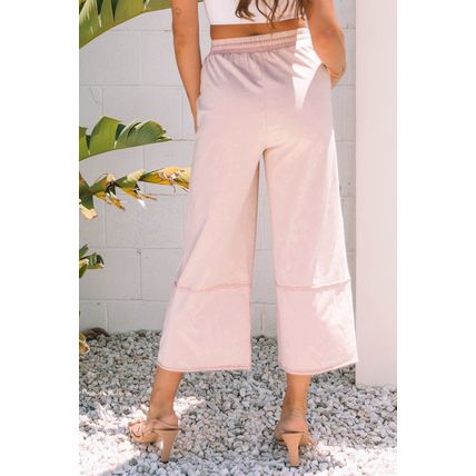 Pink Flower Patch Mineral Washed Terry Knit Cropped Wide Leg Pants