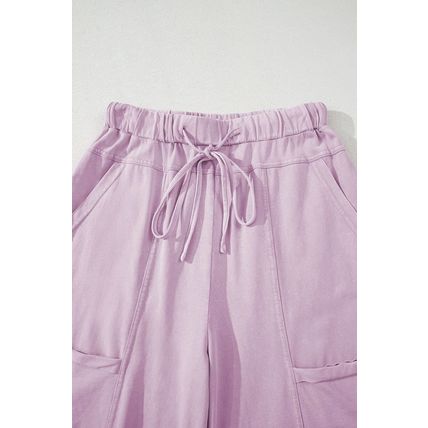 Pink Mineral Wash Exposed Seam Drawstring High Waist Wide Leg Cargo Pants