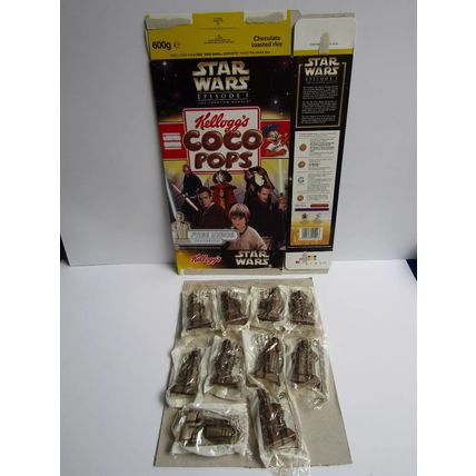 Kellogg`s - CoCo Pops 1999 Star Wars Statuettes Cereal Box & Set of 10 Sealed