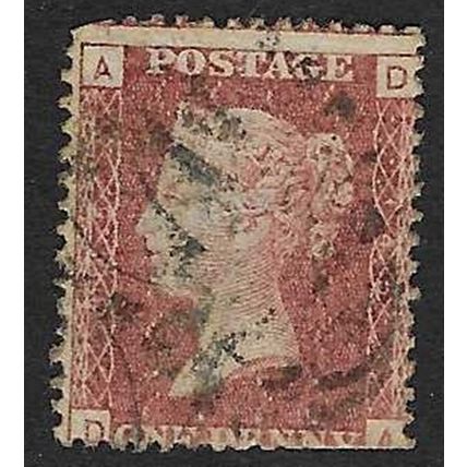 GB 1858 QUEEN VICTORIA 1d RED PLATE 145 OF USED SG43/44 " DA "