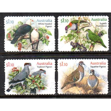 AUSTRALIA: 2021, DOVES & PIGEONS, SET OF 4 USED SELF-ADHESIVE STAMPS. 264/265