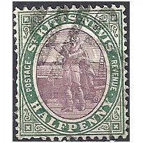 St Kitts Nevis 1903 SG1 1/2d Dull Purple & Green Good/Fine Used ..