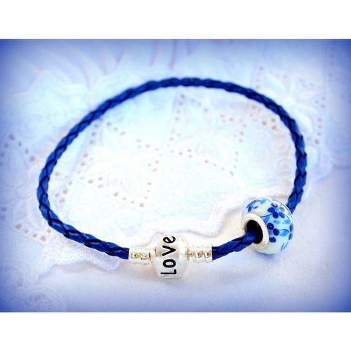 Summer Gift Love Clasp Woven Bracelet Blue Bead Bangle Wristband Jewellery 891