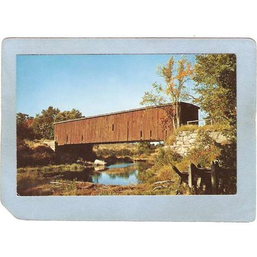 NH Dover Covered Bridge Postcard County Farm Bridge Over Cocheco River Wor~328