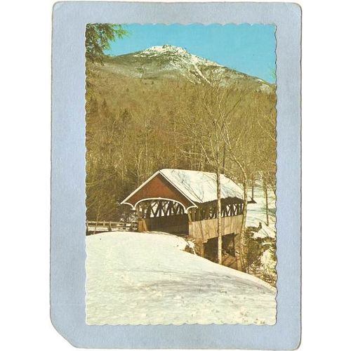 NH Franconia Notch Covered Bridge Postcard Flume Bridge & Mt Liberty Rippl~339
