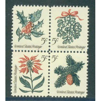 1254-1257 5c Christmas Fine MNH Zip Blk/4 UR MA0320