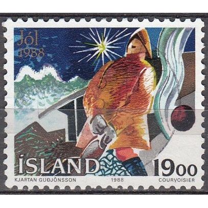 Island 1988 Michel 695 O Cote (2013) 1.00 Euro Pêcheur en mer à Noël Cachet rond