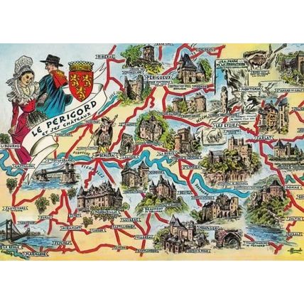 Le Perigord Map Castle Heraldry Dancing Fashion French Maps Plage Postcard