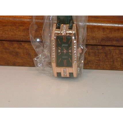 New Women’s Green & Gold Crystal Bezel Dress Watch