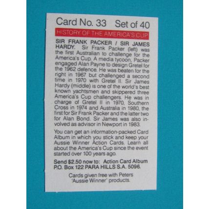 Peters Foods Australia 1987 The History of the Americas Cup Cards Choice (e25)