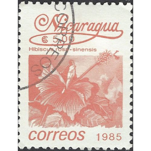 NICARAGUA, FLOWER, Hibiscus rosa-sinensis, pink-brown 1985, $5