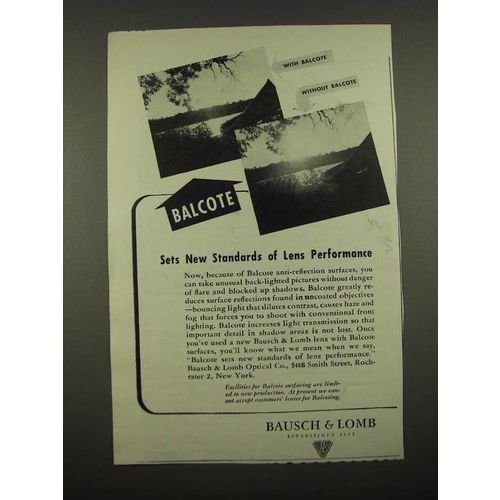 1947 Bausch & Lomb Balcote Lenses Ad - New Standards of Lens Performance
