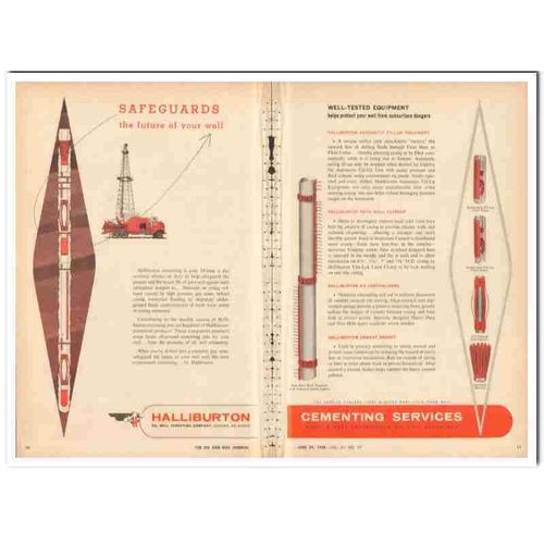 HALLIBURTON OIL WELL CEMENTING 1959 Safeguards equipment vintage ad