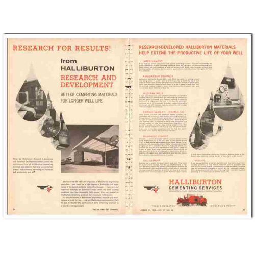 HALLIBURTON OIL WELL CEMENTING 1959 research development vintage ad
