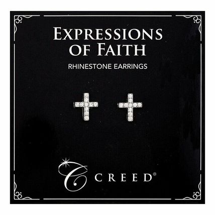 CROSS RHINESTONE SILVER TONE EARRINGS PLUS TWO PRAYER CARDS INCLUDED