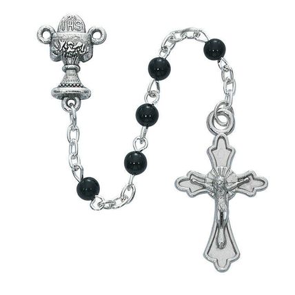 BLACK ROSARY, COMMUNION ROSARY WITH TWO FREE PRAYER CARDS INCLUDED