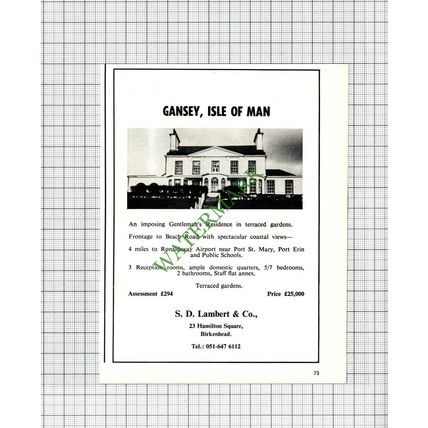 Gansey Isle Of Man House Sale Advert - 1972 Cutting