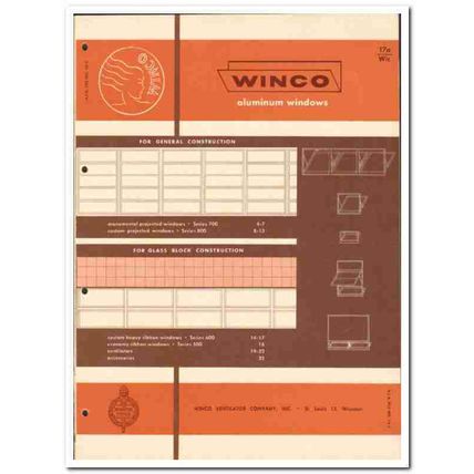 Winco Ventilator Company 1958 vintage windows catalog aluminum ribbon