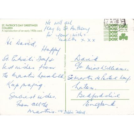 6x4 Continental size printed postcard St Patrick's Day Greetings x5