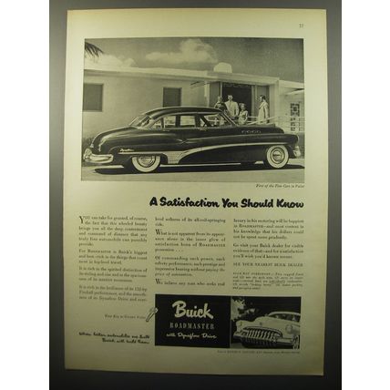 1950 Buick Roadmaster Car Ad - A satisfaction you should know