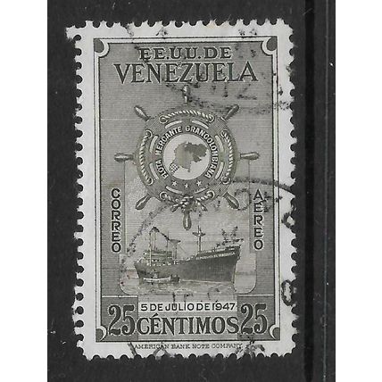 VENEZUELA 1948 25c GREY MERCHANT MARINE FREIGHTER SG 794 FINE USED#