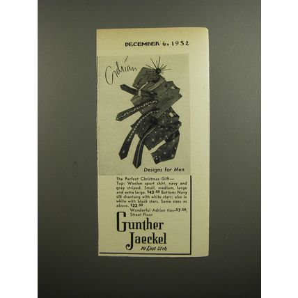 1952 Gunther Jaeckel Shirts and Adrien Ties Ad - Designs for men