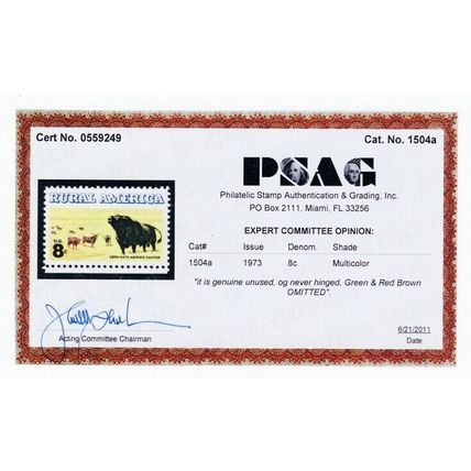 1504a, Green & Red Brown Colors Omitted Major Error MNH PSAG Cert - Stuart Katz
