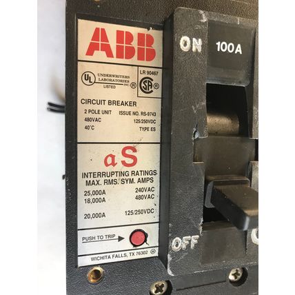 ABB CU7AL 75C,ABB ES,RS-9743,2POLE CIRCUIT BREAKER 100A,TE2060,TE3060,TE2150,SA