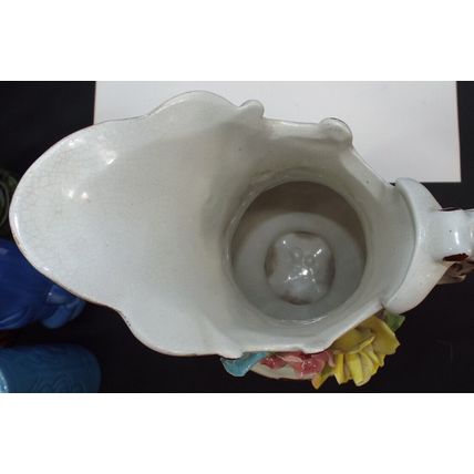 Bassano Italy Art Pitcher Capodimonte Rose Porcelain Flowers 12.5” Tall High