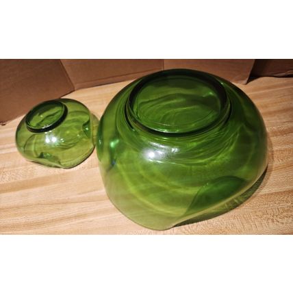 Vintage Anchor Hocking Dark Green Folded Glass Chip & Dip Bowl Set