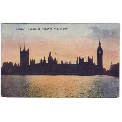 1924 LONDON ~ HOUSES OF PARLIAMENT BY NIGHT - PHOTOCHRON CELESQUE SERIES
