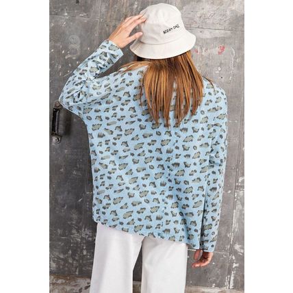 Women's Leopard Printed Garment Dye Loose Fit Knit Top