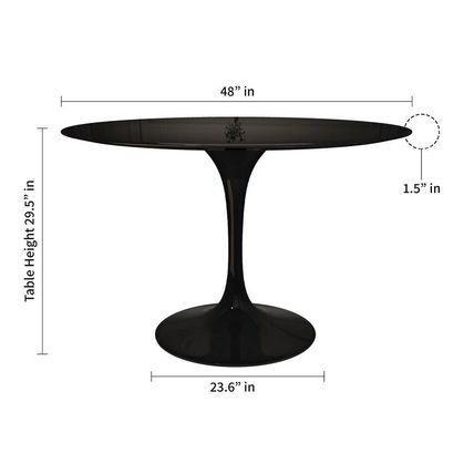 48" Tulip Style Dining Table Black Round Fiberglass Top - Cast Aluminum Base