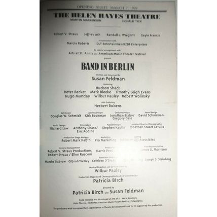 BAND IN BERLIN - PLAYBILL - OPENING NIGHT MARCH 7, 1999 Helen Hayes Theatre