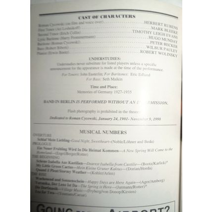 BAND IN BERLIN - PLAYBILL - OPENING NIGHT MARCH 7, 1999 Helen Hayes Theatre