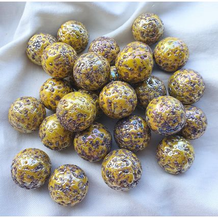 SPINOSAURUS - 12 Beautiful Glass Marbles, Yellow with Brown Speckles, 22mm, New