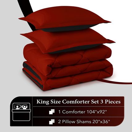 Downluxe King Size Comforter Set - Red and Black King Comforter, Soft Bedding Se