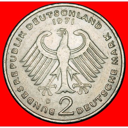 Ⰶ HEUSS (1884-1963):GERMANY★2 MARKS 1971D BAVARIA 1949-1969★LOW START★NO RESERVE