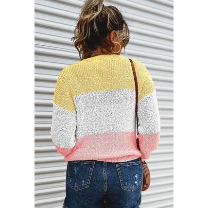 Yellow Colorblock Bubble Sleeve Plus Size Sweater