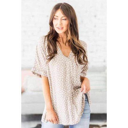 Apricot Chloe Animal Print V-neck Rolled Sleeve Tunic Top