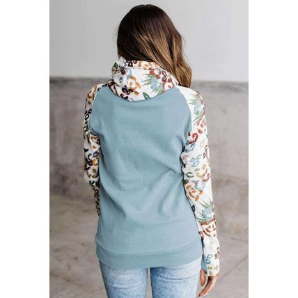 Leopard Print Sleeve Patchwork Hoodie with Pocket