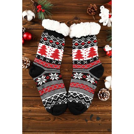 Black Christmas Tree Pattern Thermal Socks