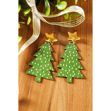 Green Polka Dot Print Christmas Dangle Earrings
