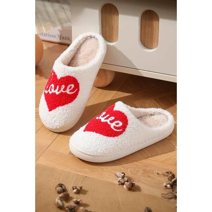 Fiery Red Valentine Love Heart Pattern Home Fuzzy Slippers