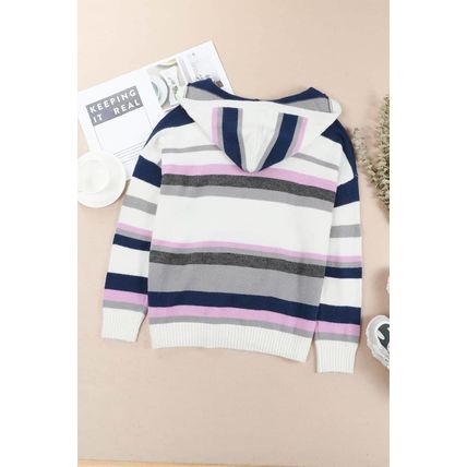 Plus Size Striped Hooded Knit Sweater