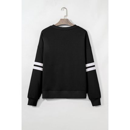 Black Bow Baseball Sequin Patched Oversized Varsity Sweatshirt