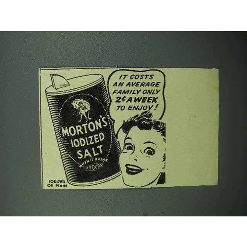 1940 Morton's Iodized Salt Ad - 2¢ a Week