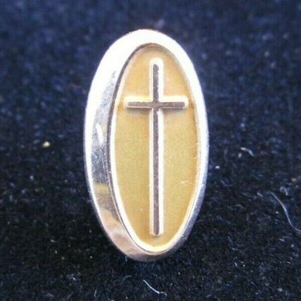 VINTAGE 10k YELLOW GOLD OVAL CROSS TIE TACK LAPEL PIN STUNNING Religious Pin